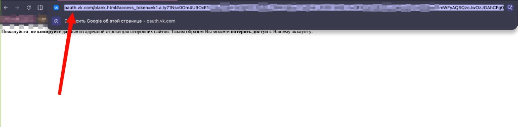 Страница с access_token в адресной строке
